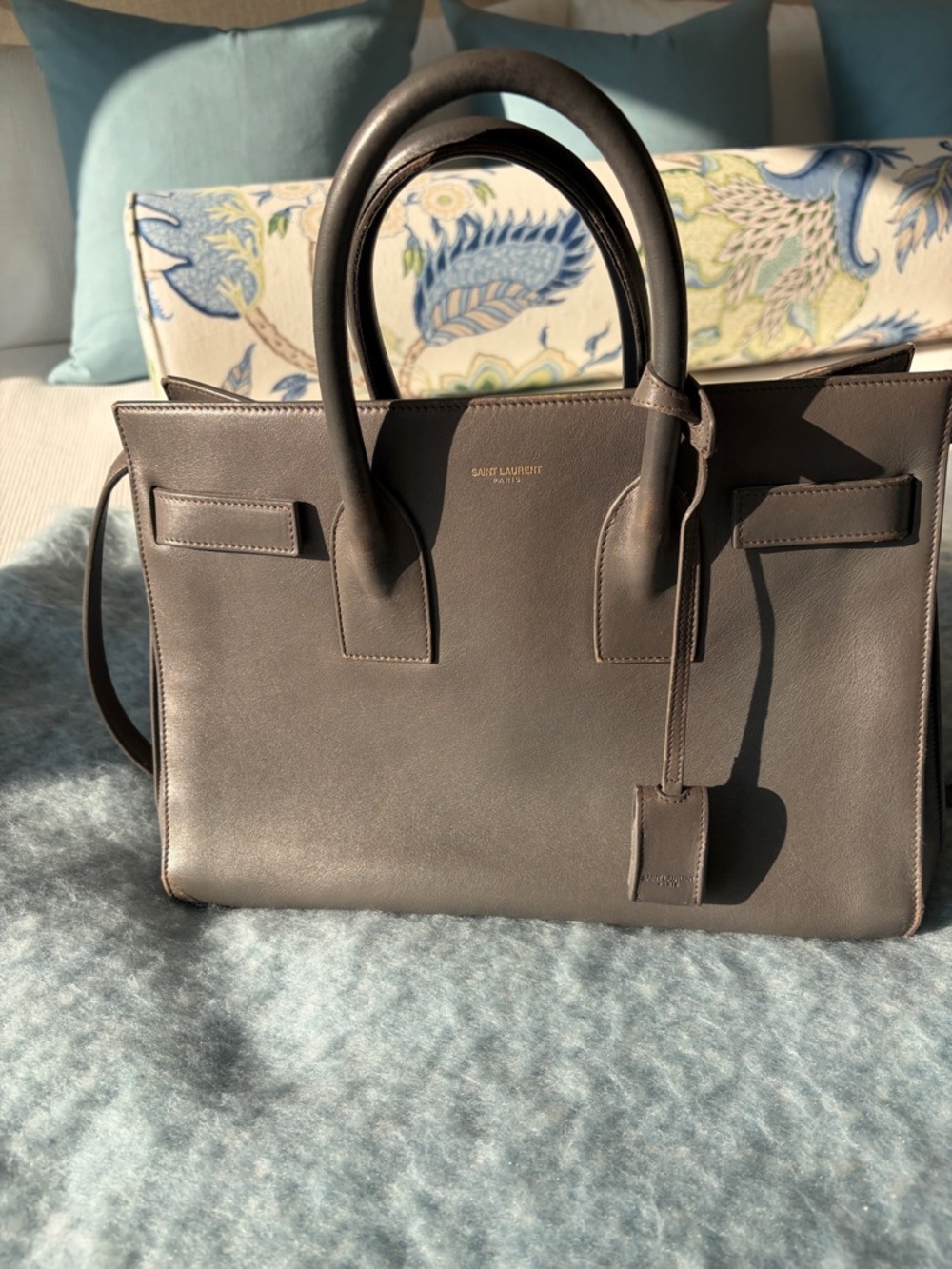 Saint Laurent Grey Leather Sac De Jour